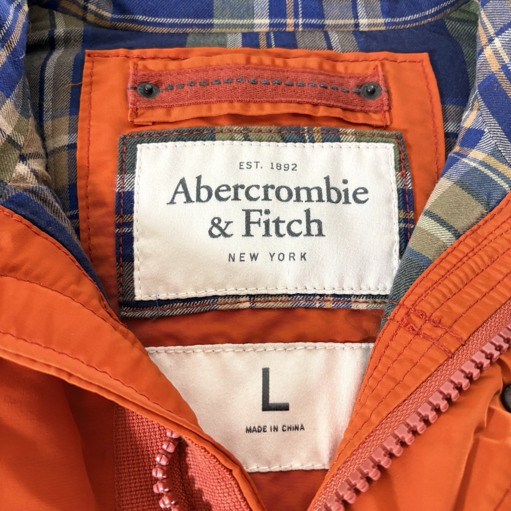 Abercrombie Fitch Mens Puffer Vest Large Orange Utility Snap Zip Outdoor - Picture 3 of 12